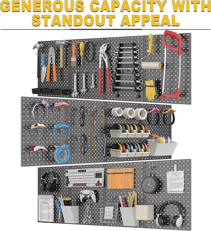 Ultrawall Metal Pegboard Panels, Pegboard Wall Organizer, Black Peg Boards for Wall, Garage Tool Storage Organization, 12"X16", 2pcs
