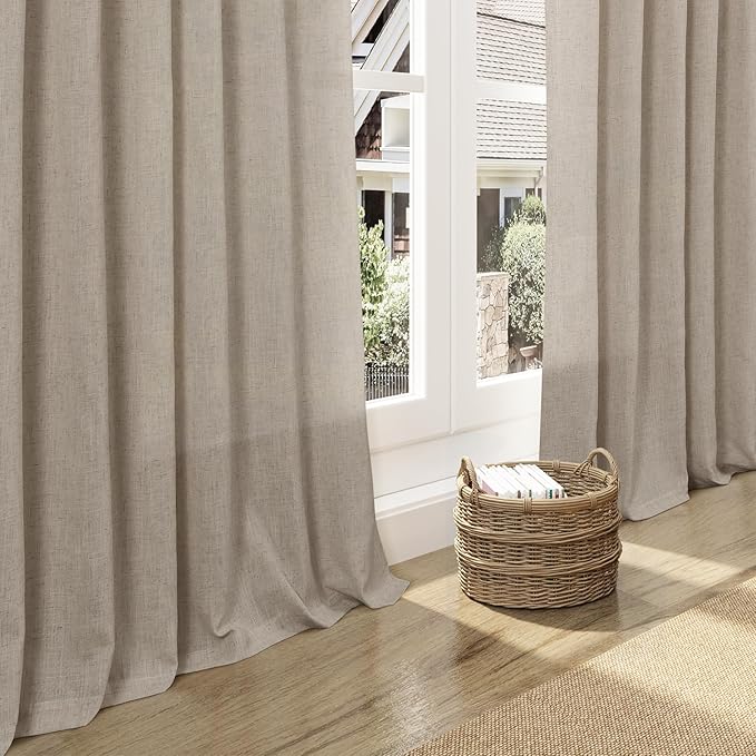 Nanspring Extra Long 120 Inch Curtains for Living Room Cobblestone Linen Light Filtering Semi Sheer Curtain Back Tab Modern Farmhouse Decor Floor to Ceiling High Window for Bedroom 52x120, 2 Panels