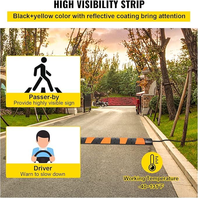 VEVOR Rubber Speed Bump, 1 Pack 2 Channel Speed Bump Hump, 72.8" Long Modular Speed Bump Rated 22000 LBS Load Capacity, 72.8 x 12.2 x 2.2 Garage Speed Bump for Asphalt Concrete Gravel Driveway-6 FT
