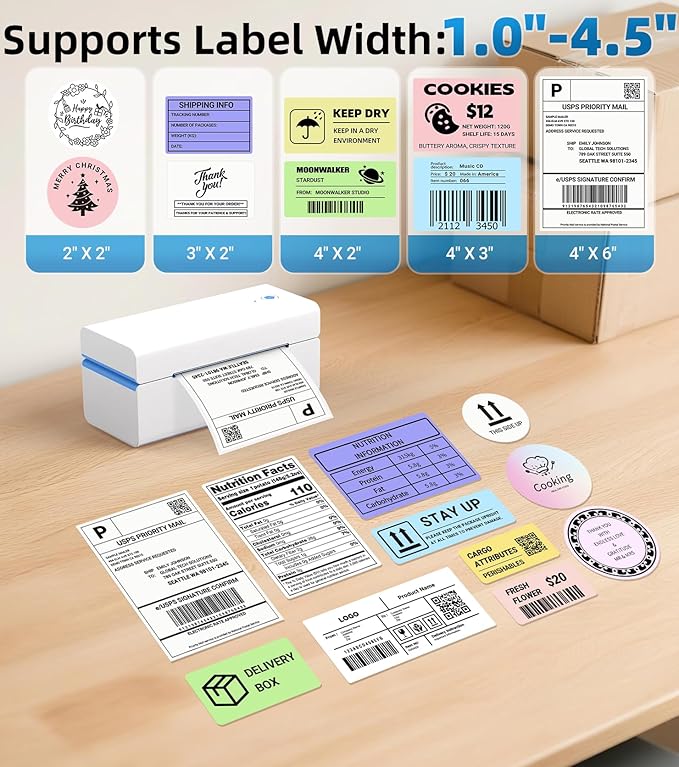 ORGSTA Bluetooth Thermal Shipping Label Printer 4x6, Wireless & USB Label Printer for Small Business, Compatible with Android, iPhone, Windows, USPS, Amazon, Etsy, Shopify - T001-Plus