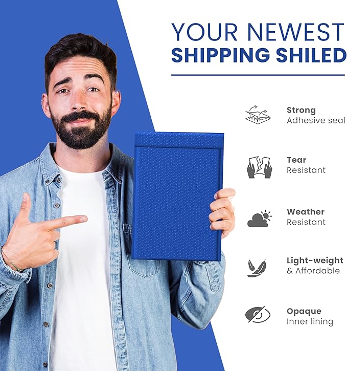 Royal Blue 10.5x16 Inch Poly Bubble Mailers #5 | Self Seal Large Padded Envelopes Air Cushioned Bubble Mailer | Usable Size 10.5x15 Inch | Waterproof Lightweight Mailing Shipping Bags | 100 Pack Bulk