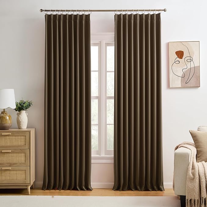 KEQIAOSUOCAI Black Pinch Pleated 60 Inch Wide Curtains 60 x 95, Thermal Insulated Noise Cancelling Living Room Office Drapes 95 Inches Long, Patio Sliding Glass Door Window Curtain 2 Panels