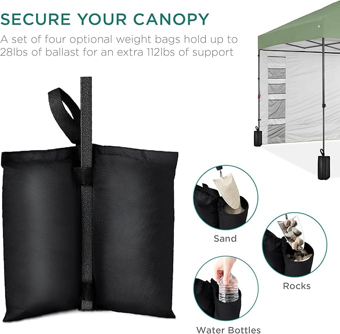 Best Choice Products 10x10ft Easy Pop Up Canopy w/Side Wall, 10 Pockets, Portable Carrying Case, 1-Button Setup, 4 Weight Bags - Sage Green