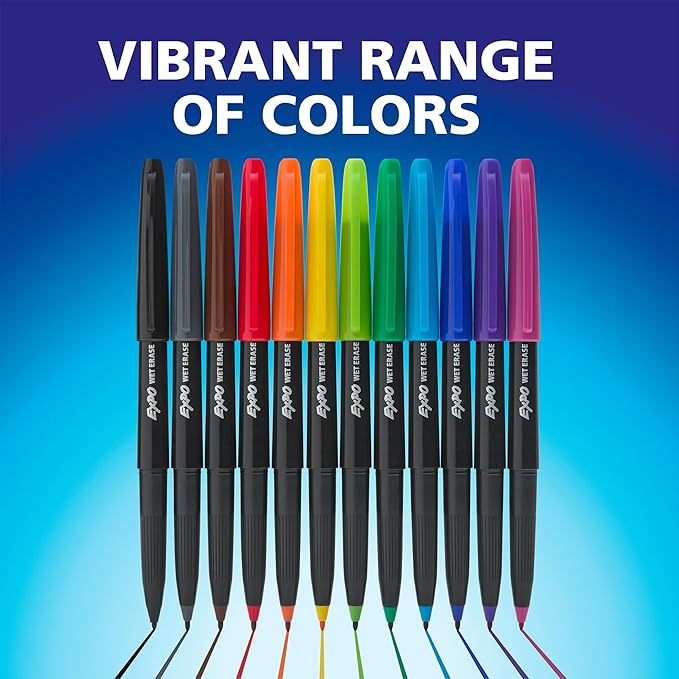 EXPO Wet Erase Markers, Semi-Permanent, Assorted Colors, Ultra Fine Tip, 8 Count - For Writing on Glass, Whiteboards, Mirrors, Calendar, Labeling, Organizing
