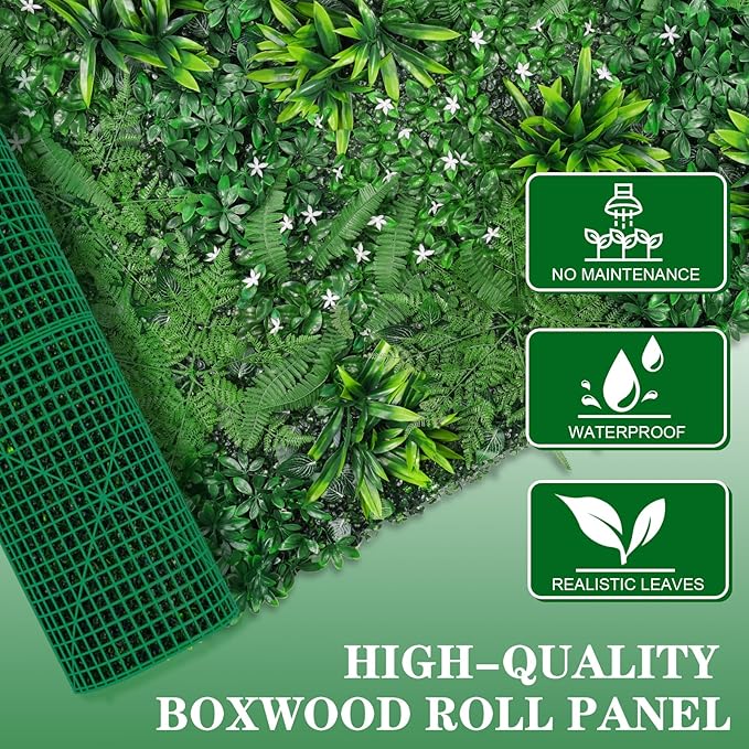 Grass Wall, Artificial Boxwood Panels 40"x120"(33.33 SQFT), Privacy Hedge Fence Screen with UV Protection, Greenery Backdrop for Indoor Home Wedding Decor and Outdoor Garden Backyard