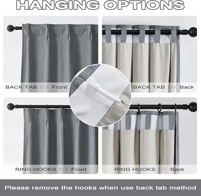DUALIFE Gray Pinch Pleated Blackout Curtains 104 Inch Length,Back Tab with Hooks Thermal Insulated Blackout Curtains 40W x 104L, Grey, 2 Panels