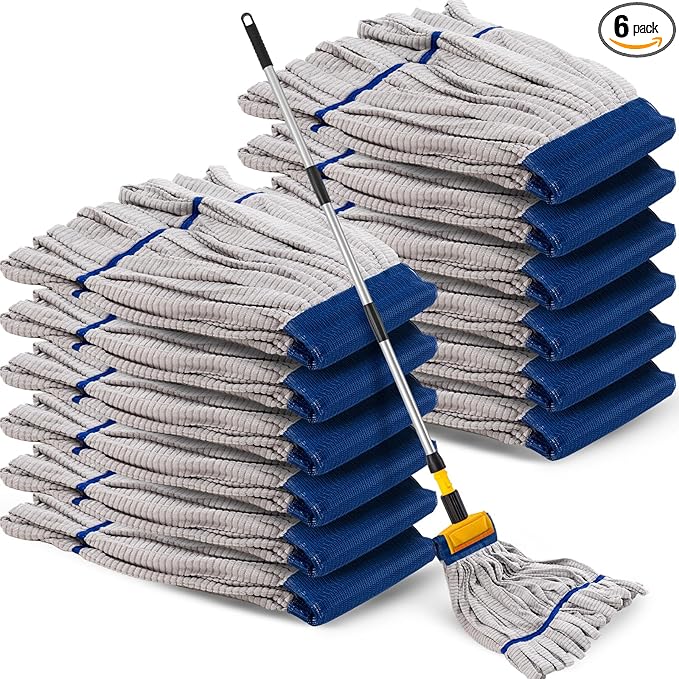 Hushee 6 Pack Large Microfiber Tube Mop Heads 18 oz Heavy Duty Commercial Industrial Wet Mop Head Refill Reusable Machine Washable Looped End Mopheads for Hardwood, Tile, Laminate Floors (Grey)