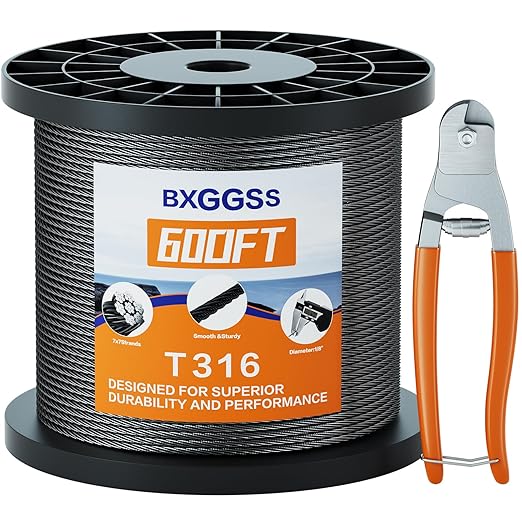 1/8 T316 Black Stainless Steel Cable – 600FT Corrosion-Resistant Wire Rope for Cable Railing Kit and Hardware – High Strength, Durable for Marine, DIY, and Outdoor Projects