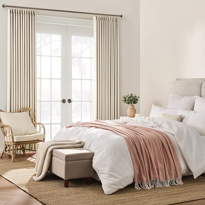 KEQIAOSUOCAI Cream Beige Curtains 84 Inch Length 2 Panels Set Noise Cancelling Neutral Modern Window Pinch Pleated Cute Drapes for Nursery Bedroom (40x84)