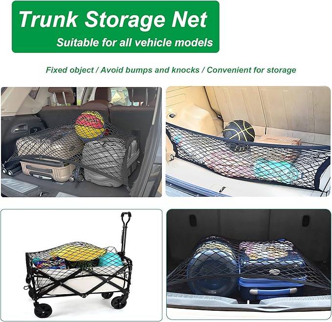 Elastic Cargo Net for SUV, Trunk Net with Hook, Car Net for Trailer, Truck Bed Netting Cover Storage,40"x 24" Stretch to 79"x43"for Universal Organizer, Luggage Cover