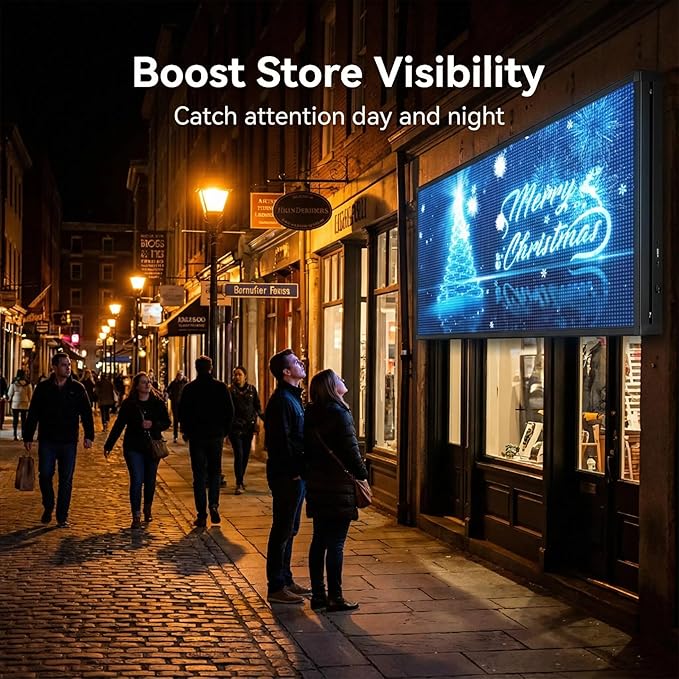 P5 Outdoor LED Sign 65"x34" Programmable Digital Board -High-Res Scrolling Display, USB and WiFi Control, Custom Images & Video for Business