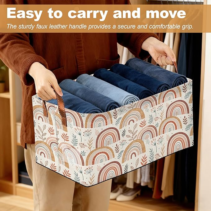 32L Large Storage Bins with Handles, Basket Organizer for Shelves, Closet, Books, Laundry & Home Decor (Colorful Rainbow)