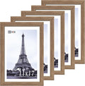VCK 11x17 Picture Frame Set of 5 - Brown Walnut, Natural Textured Solid Wood Picture Poster Frame, Wall Gallery Frame