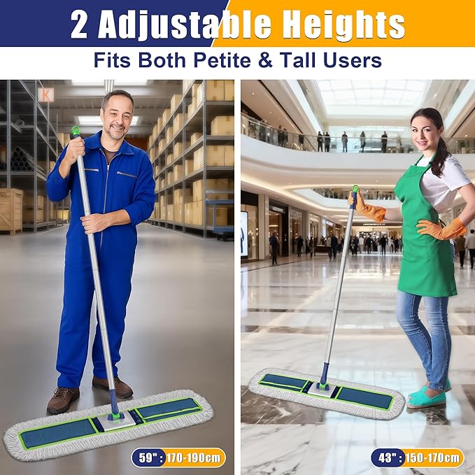41" Commercial Dust Mop: Large Push Broom Wide Industrial Heavy Duty Hardwood Dry Sweeping Mop with 2 Pads Long Handle for Janitor Indoor Warehouse Gym Cleaning