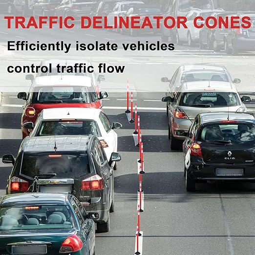 8 Pack Traffic Delineator Posts – High Visibility Reflective Safety Cones with Spring Base for Roadway, Parking, Garage, Construction Zones (Orange, 48 Inch)