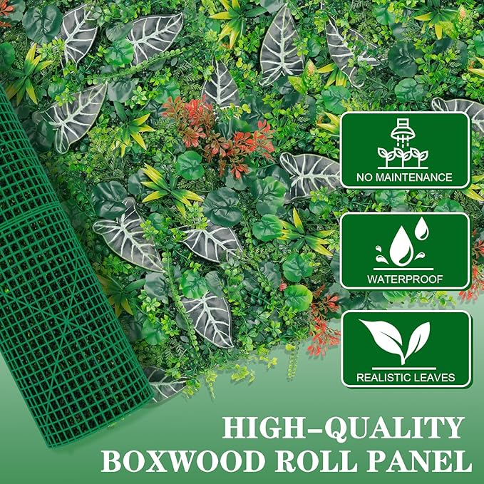Grass Wall, Artificial Monstera Boxwood Panels 40"x120"(33.33 SQFT), Privacy Hedge Fence Screen with UV Protection, Greenery Backdrop for Indoor Home Wedding Decor and Outdoor Patio Backyard