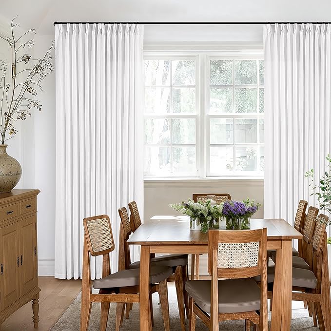 Extra Long Pinch Pleated Linen 120 Inch Curtains 2 Panels Set for Living Room Bedroom Farmhouse Snow White Cotton Linen Blend Back Tab Memory Shape Pinch Pleat Ceiling Floor Window Curtains 10 FT