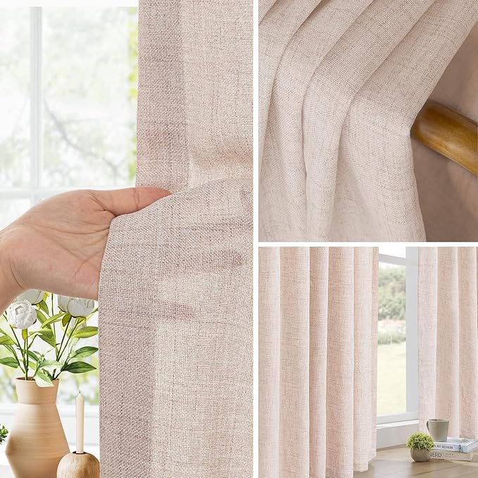 Faux Linen Semi Sheer 1 Panel Room Divider Curtain with Flexible Tracks, Extra Wide Light Filtering Privacy Curtains for Patio Sliding Glass Door, Room Divider Drapes for Living Room, Beige, W100xL84