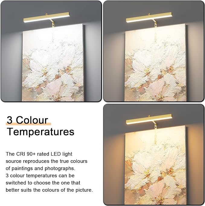 4W Plug in Picture Light for Paintings with Remote Control, 12" LED Art Display Lighting for Gallery, Dartboard, Artwork, Gold Wall Mounted Picture Frame Light