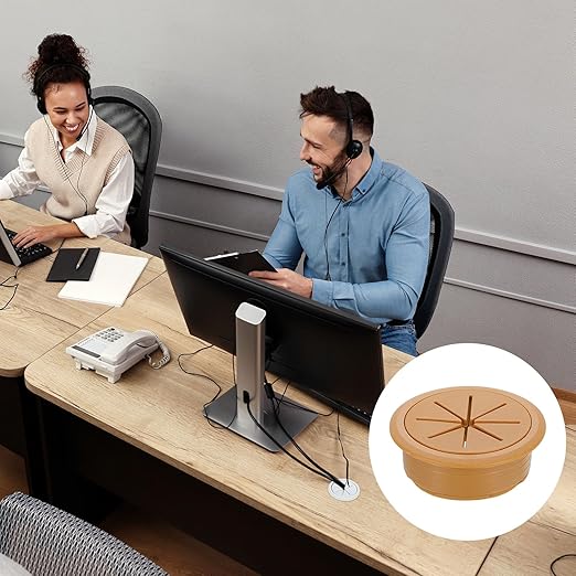 uxcell 4 Pcs Desk Grommet, 1.97 Inch 50mm Desk Cable Hole Cover Wire Hole Insert for Home Office Table Cabinet Cord Organizer, Brown