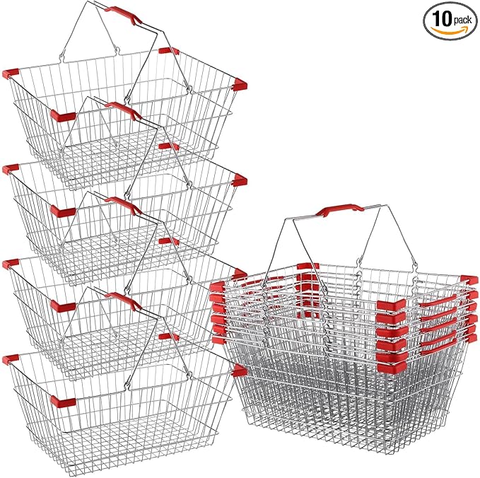 10 PCS Metal Shopping Baskets, Iron Shopping Basket with Handles, Small Market Basket, Versatile Storage, Portable Wire Shopping Baskets for Retail Stores, Grocery Stores, Flea Markets