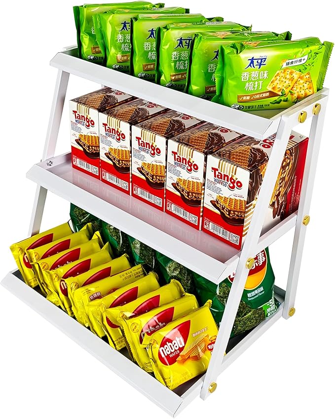 CozyNova 3 tier candy display - Snack holder with snack holder - Multi-functional counter snack and chip holder for stores - Cupcake display stand (White)
