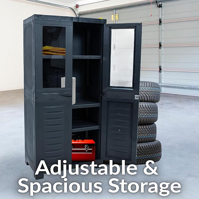 Sunnydaze Storage Cabinet with 2 Acrylic Glass Doors - Plastic Storage Cabinet - 48.75" H - Garage, Office, Home, Laundry Room