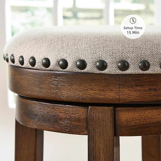 Signature Design by Ashley Valebeck Upholstered Swivel Stool, Cushioned Seat, Woven Fabric Upholstery, Wood, 24" H, Brown & Black