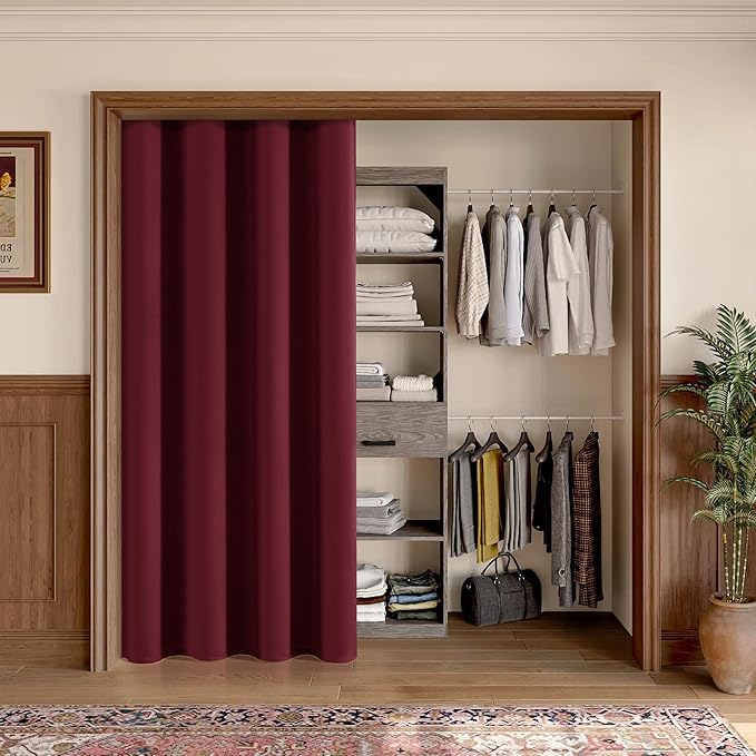 ChrisDowa Blackout Door Curtains for Doorway Privacy, Grommet Closet Curtains for Bedroom Closet Door, Thermal Insulated Doorway Cover Room Divider Drapes (1 Panel, Burgundy Red, 52 x 80 Inch)