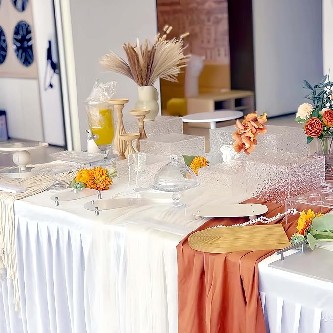 4PCS Buffet Risers Display Stands with 4PCS Mini Signs,Acrylic Cube Display Risers with Hollow Bottom, 1 Set (6, 6.5, 7, 8)" (Transparent, 1 Set ( 6'',6.5'',7'',8'' ))