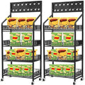 2 Set Retail Display Rack Shelf Cart with Wheels and Hook Heavy-Duty Metal Snack Potato Chip Display Organizer Concession Stand for Supermarket Grocery Store Home Black (4 Tier 15 Hooks)