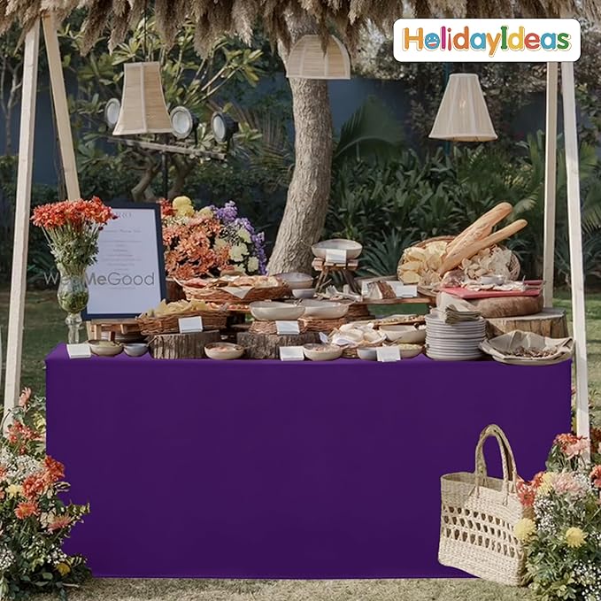 HolidayIdeas Fitted Tablecloths for 4 Foot Rectangle Table, Wrinkle Resistant Washable Table Cover 24x48 Inch for Vendor Booth Display, Banquet, Trade Show, Purple, 4 Pcs