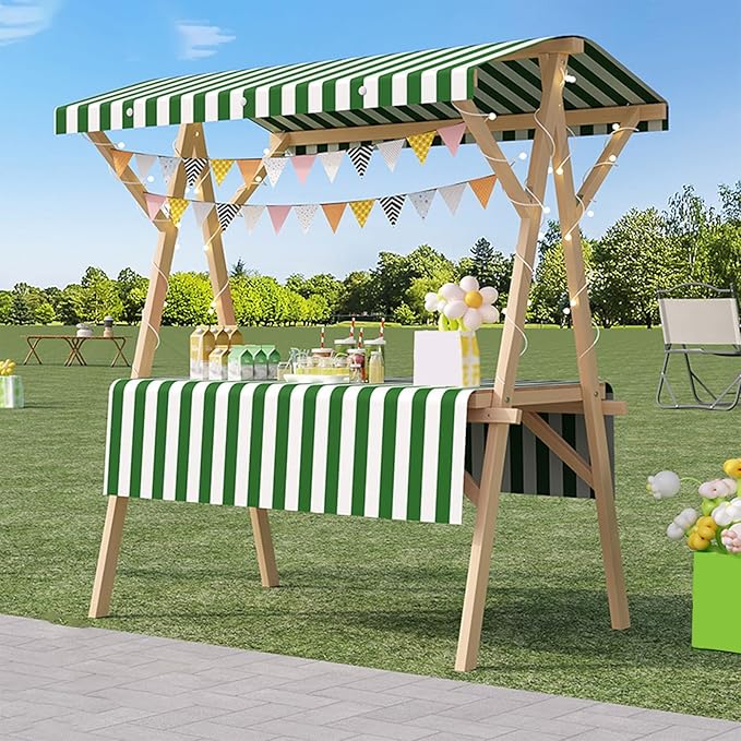 Outdoor Vendor Cart, Portable Cart with Canopy, Movable Stall Display Stand, Foldable Vending Stand Kiosk Display Trolley with Canopy, for Market, Street Food, Events(Green 3,150cm/59in)