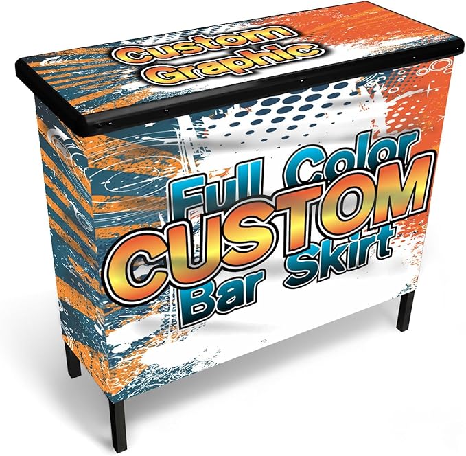 PartyLife New & Improved Portable Bar Table w/Folding Legs, 2 Bar Skirts, Heavy-Duty Storage Shelf & Carrying Case - Custom