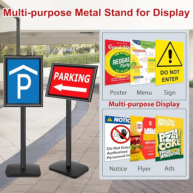 3 Pack Heavy Duty Sign Holder Stand 11x17 Inch - Pedestal Floor Standing Sign Holder with Weighted Base - Vertical & Horizontal Poster/Menu Display Stands for Indoor/Outdoor Advertising, Black