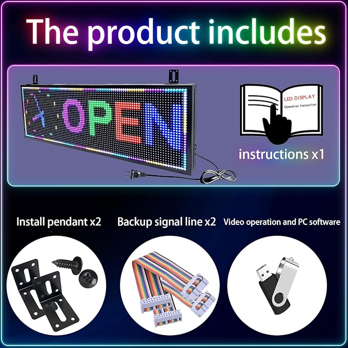 Led Sign Custom Programmable Scrolling Outdoor Digital For Business Matrix Panel Electronic Message Board Display Screen Waterproof Ip65 Wifi/App Control 96x32 Rgb Matrix, 39"X14"