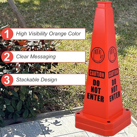 OrangeStar 3-Pack 28" Do Not Enter Cones, Large 4-Sided No Entry Message Safety Cones with Heavy Rubber Base for Indoor Outdoor Use, Traffic Control, Security, Warehouse Safety