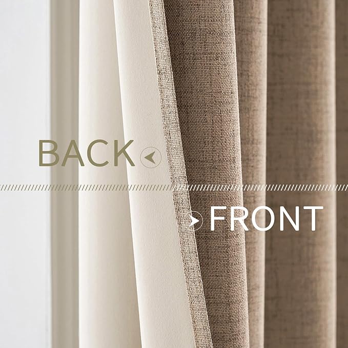 MIULEE 100% Blackout Linen Textured Curtains for Bedroom Solid Thermal Insulated Copper Brown Grommet Room Darkening Curtains & Drapes Luxury Decor for Living Room Nursery 52 x 96 Inch (2 Panels)
