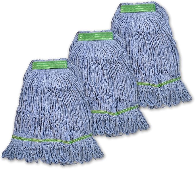 Super Clean Planet Heavy Duty Mop Head Refill (3-Pack) – Industrial Blue Cotton, Looped-End Wet Mop Heads for General, Commercial, Janitorial & Floor Cleaning