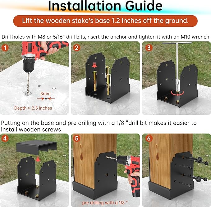 4X4 Post Base for Concrete, Heavy-Duty Post Deck Base Anchor for 3.5x3.5 Wood, Capacity: 10,000 Lbs , Post Base Holder for Deck Gazebo Pergola Porch，Includes Fastener & Screw (2 Pack)