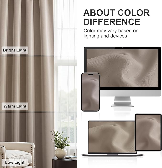 PONY DANCE Taupe Blackout Curtains for Bedroom 72 inches Long, Rod Pocket Thermal Insulated Noise Reducing Room Darkening Window Drapes for Living Room, W 42 x L 72 Inch, 2 Panels, Light Taupe