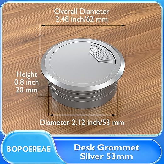 Desk Grommet 2-1/16" (53 mm), Desk Cord Hole Cover, Cable Grommet ABS Plastic, Desk Hole Grommet for Office and Home Table Cable, Detachable Adjustable Cable Cord Organizer (Silvery2 Pcs)