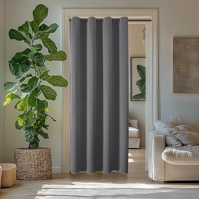 ChrisDowa Blackout Curtains 80 Inches Long for Doorways and Closets, Thermal Insulated Temporary Room Dividers (1 Panel, Grey, 52 x 80 Inch)