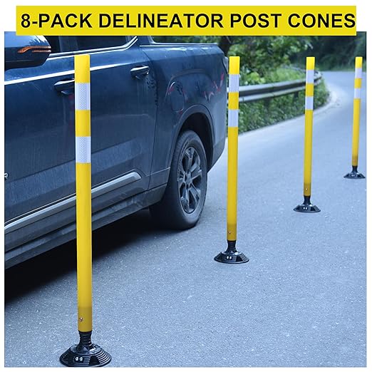 OrangeStar 8 Pack Delineator Post 48" Yellow Traffic Delineator Cones with Fixable Base for Road Safety, Parking Lots