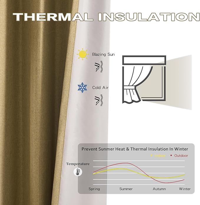 DUALIFE Gold Tan Pinch Pleated Blackout Curtains 150 Inches Long, Back Tab with Hooks, Linen Full Black Out Thermal Insulated Track Curtain for Bedroom Living Room,40 W x 150 L, 2 Panels