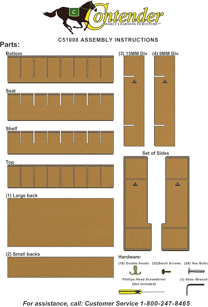 Contender 8 Section Coat Locker with Bench & Cubby Storage, Wooden Backpack Cubby Storage Organizer with Hooks for Daycare, Classroom and Home [Greenguard Gold Certified]