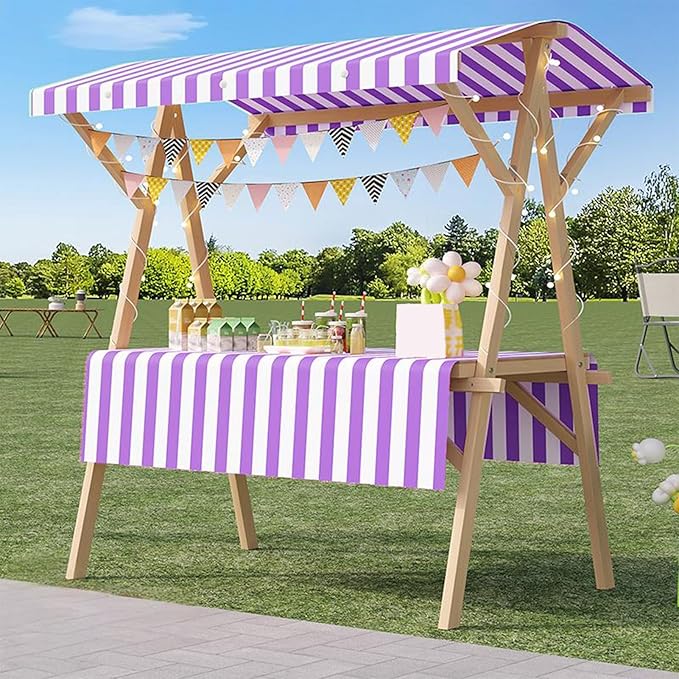 Outdoor Vendor Cart, Portable Cart with Canopy, Movable Stall Display Stand, Foldable Vending Stand Kiosk Display Trolley with Canopy, for Market, Street Food, Events(Purple,120cm/47.2in)