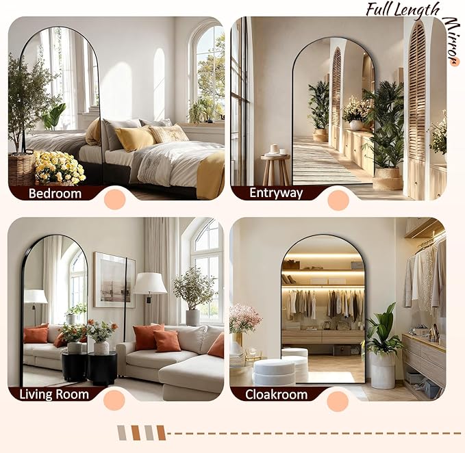 EOGOW 71" x 31" Arched Full Body Mirror,Standing or Leaning Tempered Glass Shatterproof Full Length Mirror with Stand for Bedroom Living Room Entryway,Black
