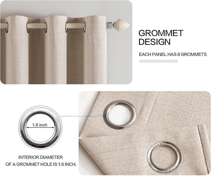 MIULEE 100% Blackout Linen Textured Curtains for Bedroom Solid Thermal Insulated Natural Beige Grommet Room Darkening Curtains & Drapes Luxury Decor for Living Room Nursery 62 x 84 Inch (2 Panels)