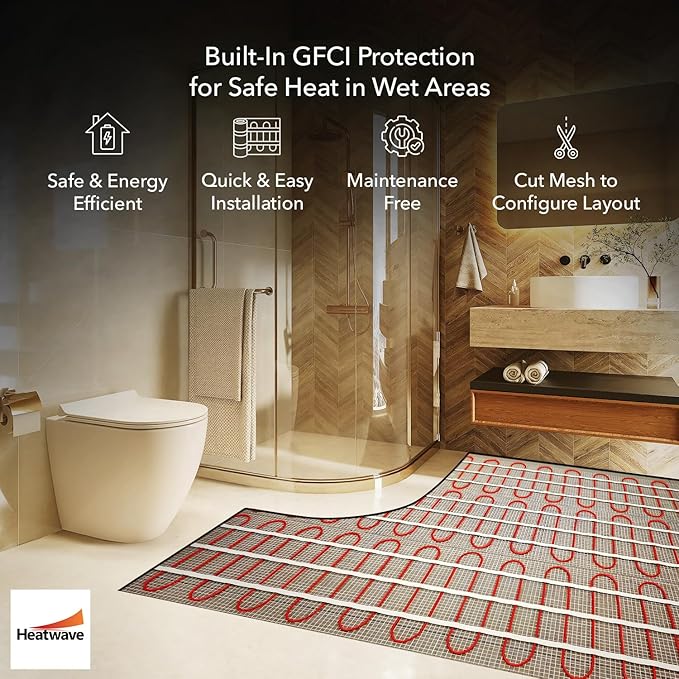 Electric Heated Floor System, 80 Sqft 240V Underfloor Electric Heating System, Heated Floor Mat, Radiant Heaters for Indoor Use, Heating Mat with 7-Day/4 Event Programmable GFCI Thermostat